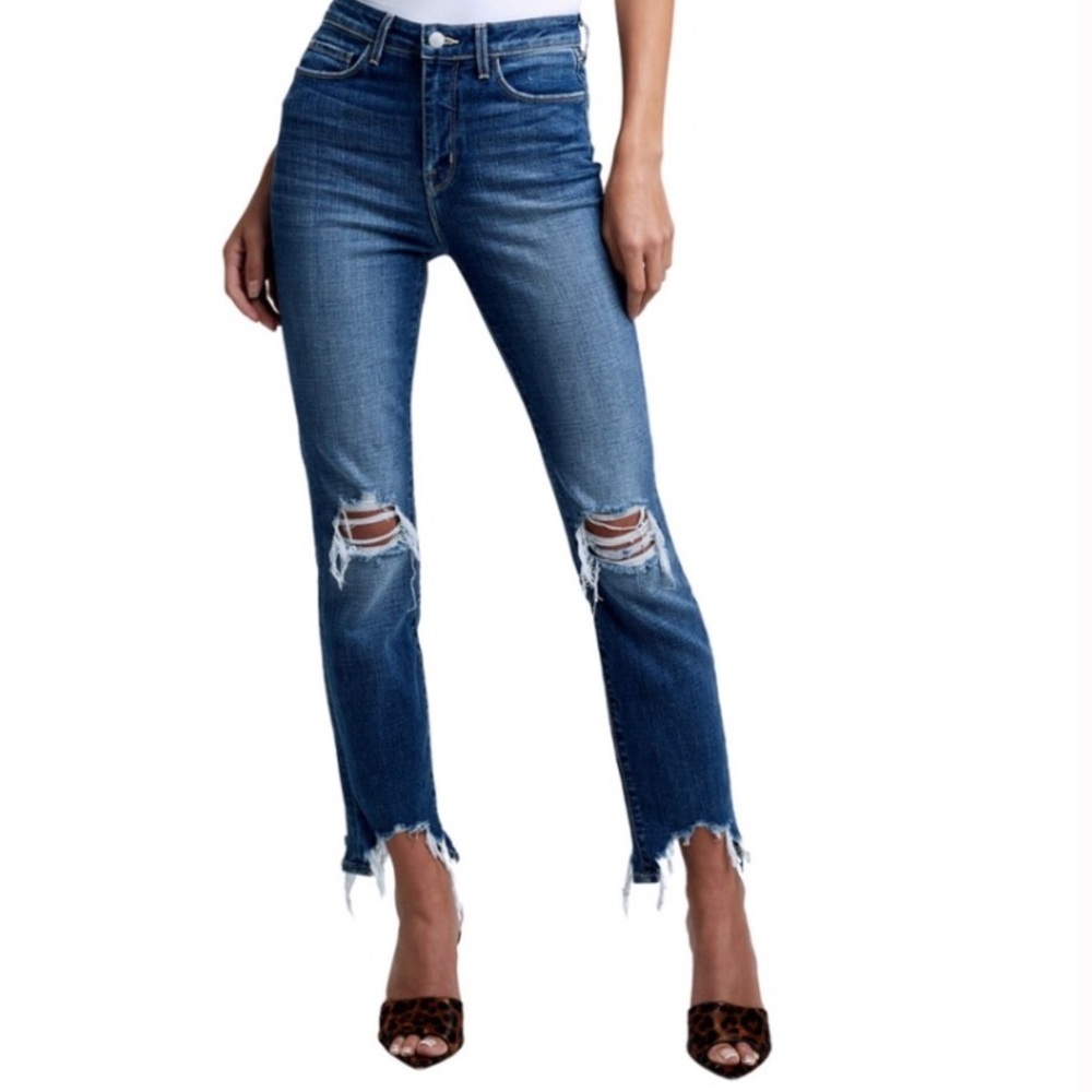 L’Agence High Line Straight Distressed Raw Hem Ankle Jeans - 24